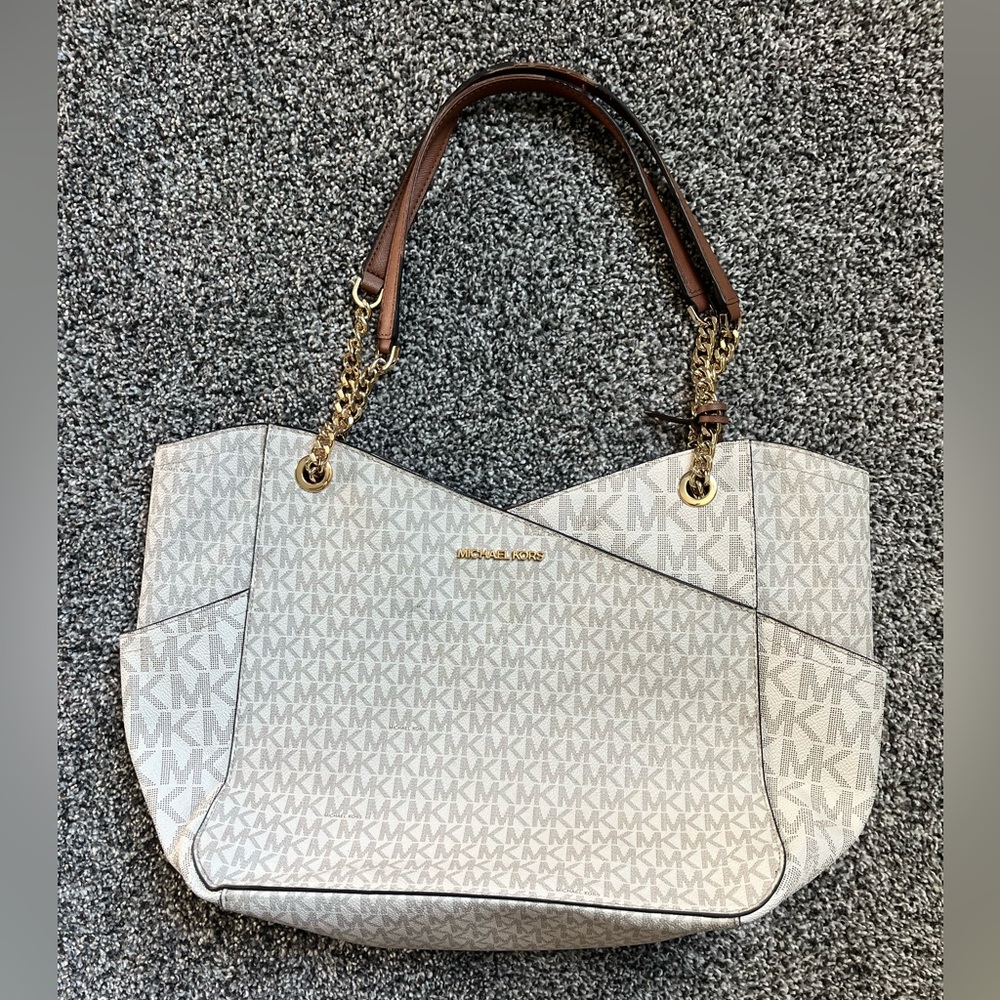 Michael Kors Cream and Brown Shoulder Bag